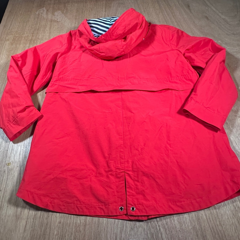 Ellos Anorak Rain Jacket Women 16 Red Hooded Striped Lining Zip Front Utility - Picture 5 of 12